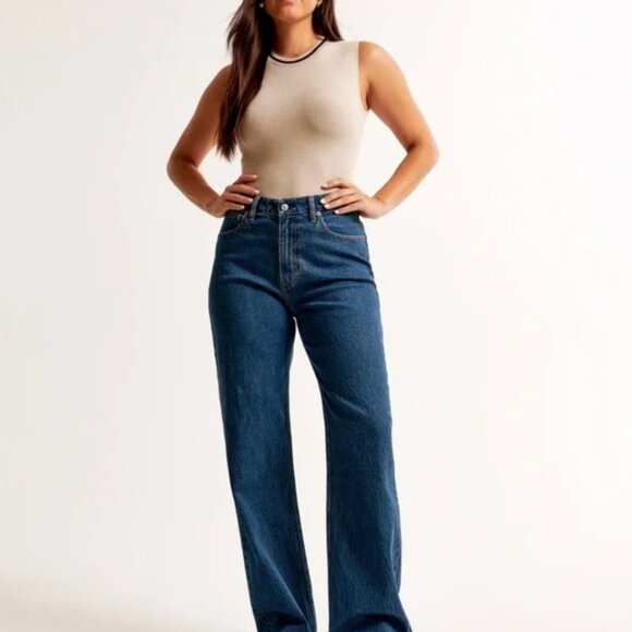 Abercrombie & Fitch Curve Love High Rise 90s Relaxed Jean | 27-4S | Dark Marble - Picture 1 of 7